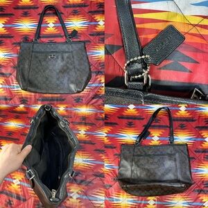 Vintage COACH Monogram Tote Brown Logo Leather Women’s Purse - FLAWS